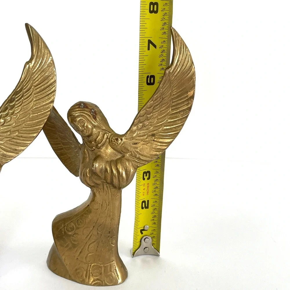 Vintage Brass Angel Candle Holders Pair Mid Century Statues Christmas Boho Decor